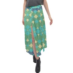 Boho Green Blue Checkered Velour Split Maxi Skirt by SpinnyChairDesigns