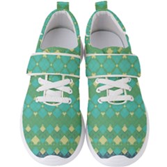 Boho Green Blue Checkered Men s Velcro Strap Shoes by SpinnyChairDesigns