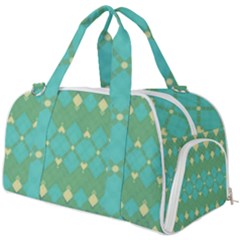 Boho Green Blue Checkered Burner Gym Duffel Bag by SpinnyChairDesigns