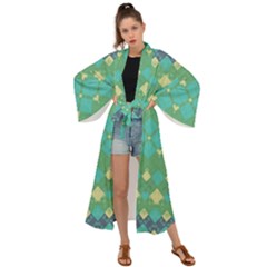 Boho Green Blue Checkered Maxi Kimono by SpinnyChairDesigns