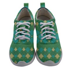 Boho Green Blue Checkered Athletic Shoes by SpinnyChairDesigns