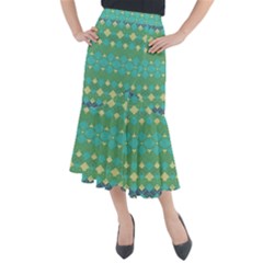 Boho Green Blue Checkered Midi Mermaid Skirt by SpinnyChairDesigns