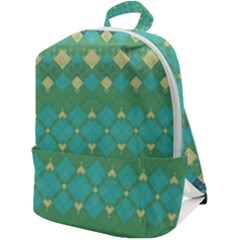 Boho Green Blue Checkered Zip Up Backpack