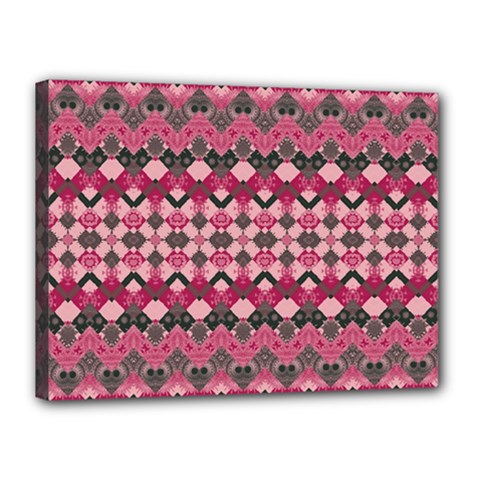 Boho Pink Grey  Canvas 16  X 12  (stretched) by SpinnyChairDesigns