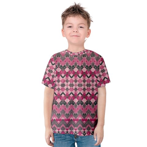 Boho Pink Grey  Kids  Cotton Tee by SpinnyChairDesigns