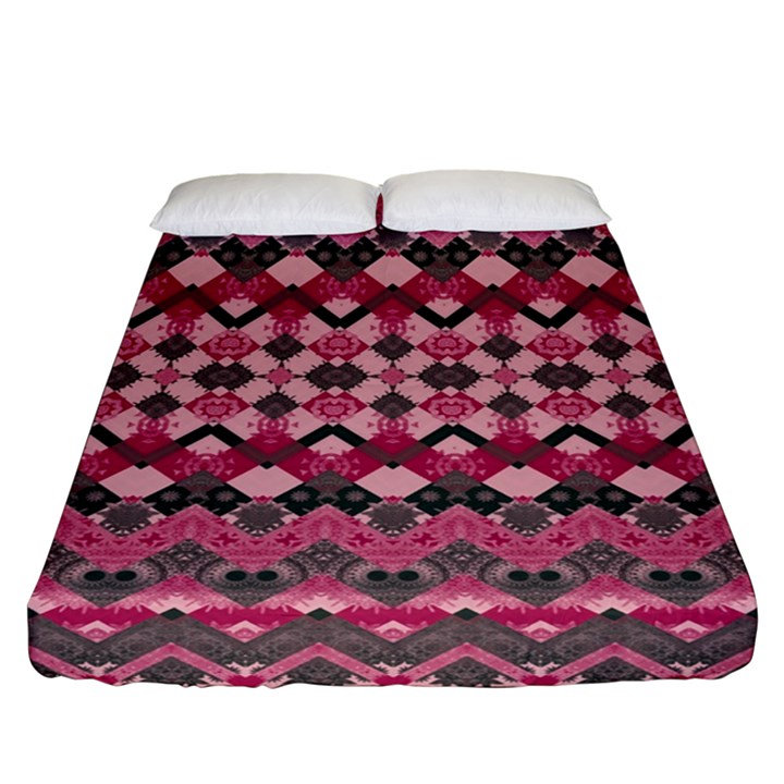 Boho Pink Grey  Fitted Sheet (Queen Size)