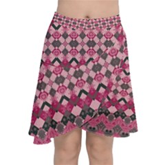 Boho Pink Grey  Chiffon Wrap Front Skirt by SpinnyChairDesigns