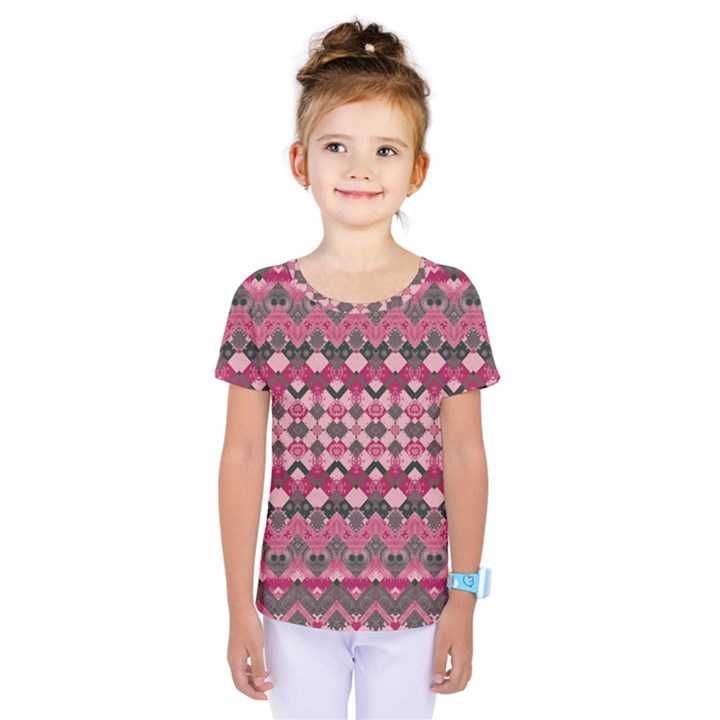 Boho Pink Grey  Kids  One Piece Tee