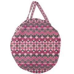 Boho Pink Grey  Giant Round Zipper Tote by SpinnyChairDesigns