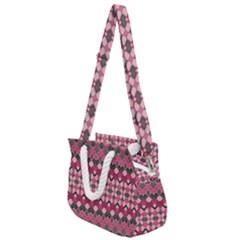 Boho Pink Grey  Rope Handles Shoulder Strap Bag by SpinnyChairDesigns