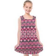 Boho Pink Grey  Kids  Cross Back Dress by SpinnyChairDesigns