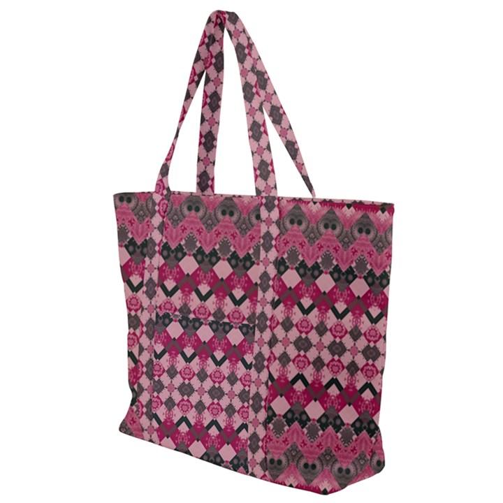 Boho Pink Grey  Zip Up Canvas Bag