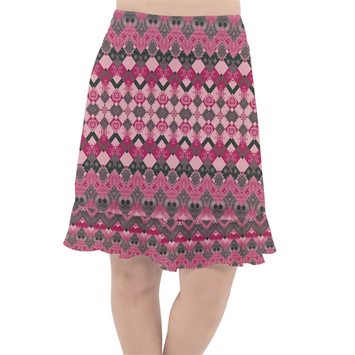 Boho Pink Grey  Fishtail Chiffon Skirt