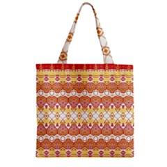 Boho Red Gold White Zipper Grocery Tote Bag by SpinnyChairDesigns