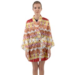 Boho Red Gold White Long Sleeve Satin Kimono by SpinnyChairDesigns