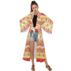 Boho Red Gold White Maxi Kimono by SpinnyChairDesigns