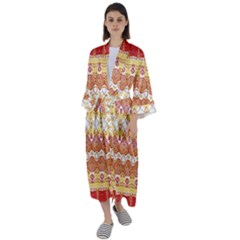 Boho Red Gold White Maxi Satin Kimono by SpinnyChairDesigns