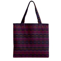 Boho Pink Mauve Blue Zipper Grocery Tote Bag by SpinnyChairDesigns