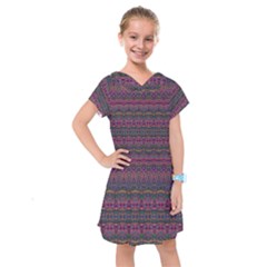 Boho Pink Mauve Blue Kids  Drop Waist Dress by SpinnyChairDesigns