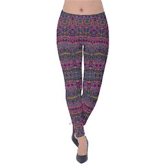 Boho Pink Mauve Blue Velvet Leggings by SpinnyChairDesigns