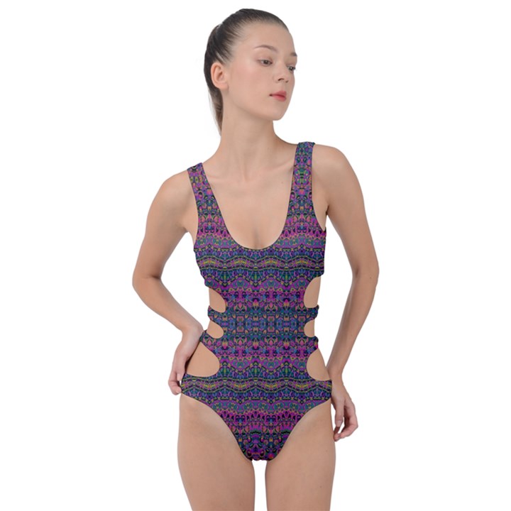 Boho Pink Mauve Blue Side Cut Out Swimsuit