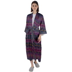 Boho Pink Mauve Blue Maxi Satin Kimono by SpinnyChairDesigns