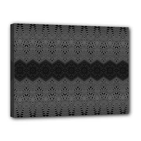 Boho Black Grey Pattern Canvas 16  X 12  (stretched) by SpinnyChairDesigns