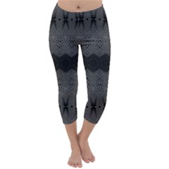 Boho Black Grey Pattern Capri Winter Leggings  by SpinnyChairDesigns