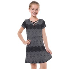 Boho Black Grey Pattern Kids  Cross Web Dress by SpinnyChairDesigns