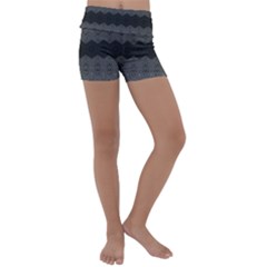 Boho Black Grey Pattern Kids  Lightweight Velour Yoga Shorts by SpinnyChairDesigns