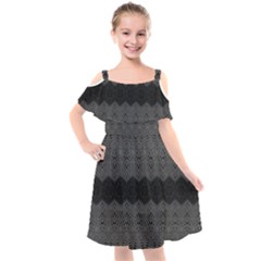 Boho Black Grey Pattern Kids  Cut Out Shoulders Chiffon Dress by SpinnyChairDesigns