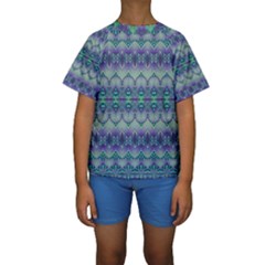 Boho Purple Teal Kids  Short Sleeve Swimwear by SpinnyChairDesigns