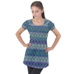 Boho Purple Teal Puff Sleeve Tunic Top by SpinnyChairDesigns