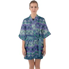 Boho Purple Teal Half Sleeve Satin Kimono  by SpinnyChairDesigns