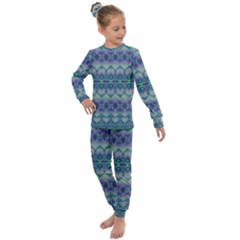 Boho Purple Teal Kids  Long Sleeve Set  by SpinnyChairDesigns