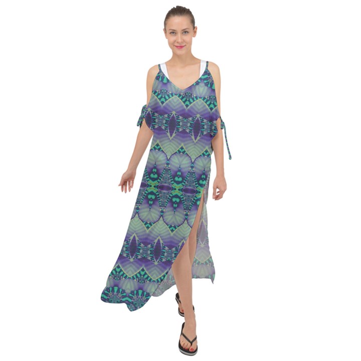 Boho Purple Teal Maxi Chiffon Cover Up Dress