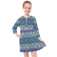 Boho Purple Teal Kids  Quarter Sleeve Shirt Dress by SpinnyChairDesigns