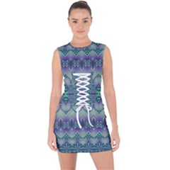 Boho Purple Teal Lace Up Front Bodycon Dress by SpinnyChairDesigns