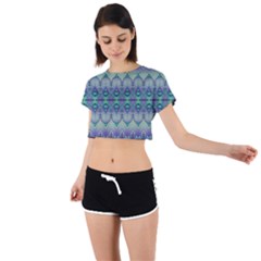 Boho Purple Teal Tie Back Short Sleeve Crop Tee