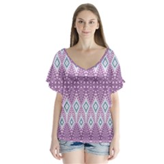 Boho Violet Purple V-neck Flutter Sleeve Top by SpinnyChairDesigns