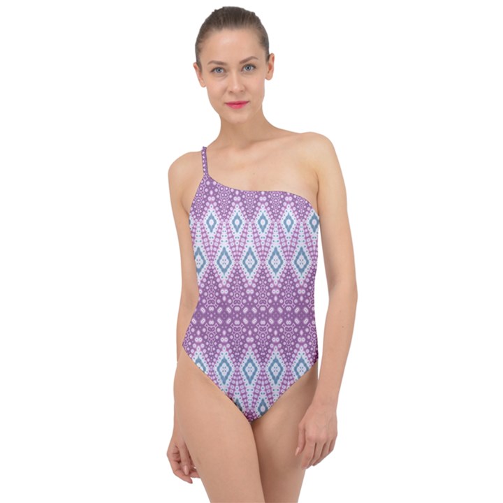 Boho Violet Purple Classic One Shoulder Swimsuit