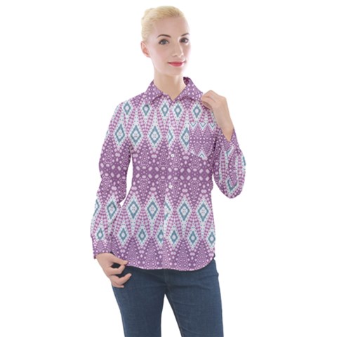 Boho Violet Purple Women s Long Sleeve Pocket Shirt by SpinnyChairDesigns