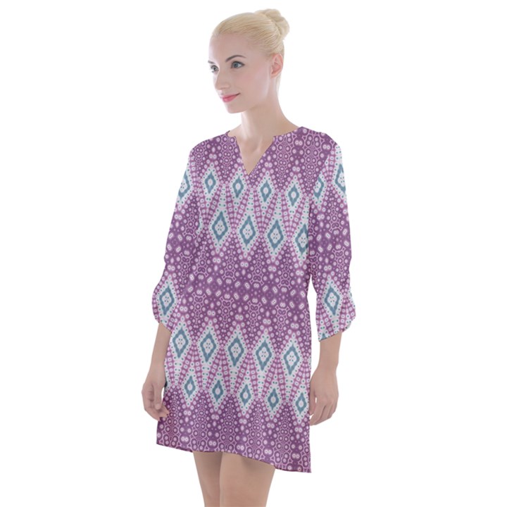 Boho Violet Purple Open Neck Shift Dress