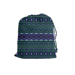 Boho Blue Green  Drawstring Pouch (large) by SpinnyChairDesigns