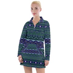 Boho Blue Green  Women s Long Sleeve Casual Dress by SpinnyChairDesigns