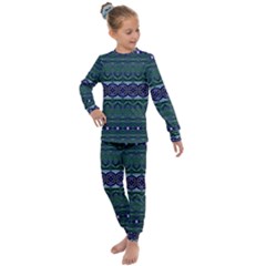 Boho Blue Green  Kids  Long Sleeve Set  by SpinnyChairDesigns