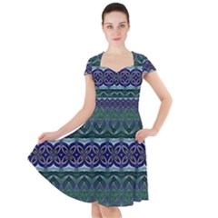 Boho Blue Green  Cap Sleeve Midi Dress by SpinnyChairDesigns