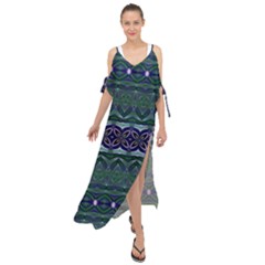 Boho Blue Green  Maxi Chiffon Cover Up Dress by SpinnyChairDesigns