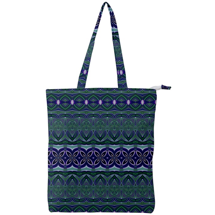 Boho Blue Green  Double Zip Up Tote Bag