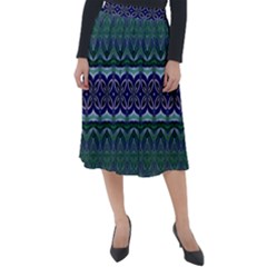 Boho Blue Green  Classic Velour Midi Skirt 